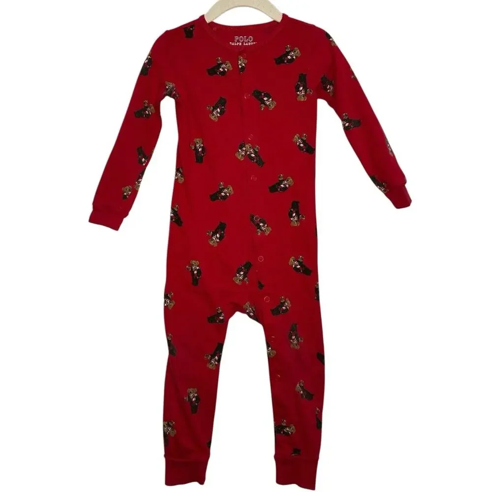 Polo Ralph Lauren Baby Polo‎ Bear Stretch Jersey Pajamas One Piece Size 18-24M